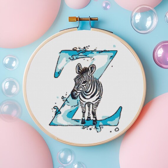 Zebra 'Z' Letter Cross Stitch Pattern | Safari Alphabet (PDF