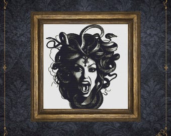 Medusa Cross Stitch Pattern  - Greek Mythology Stitching - Mythical Creature Craft - Ancient Greek Inspired Project
