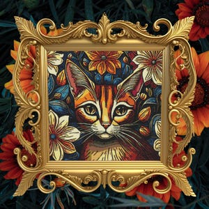 Abessijnse kat kruissteekpatroon pdf | Warm katachtig bloemenborduurontwerp | Vriendelijk huisdierportret voor beginners | Compatibel met Pattern Keeper