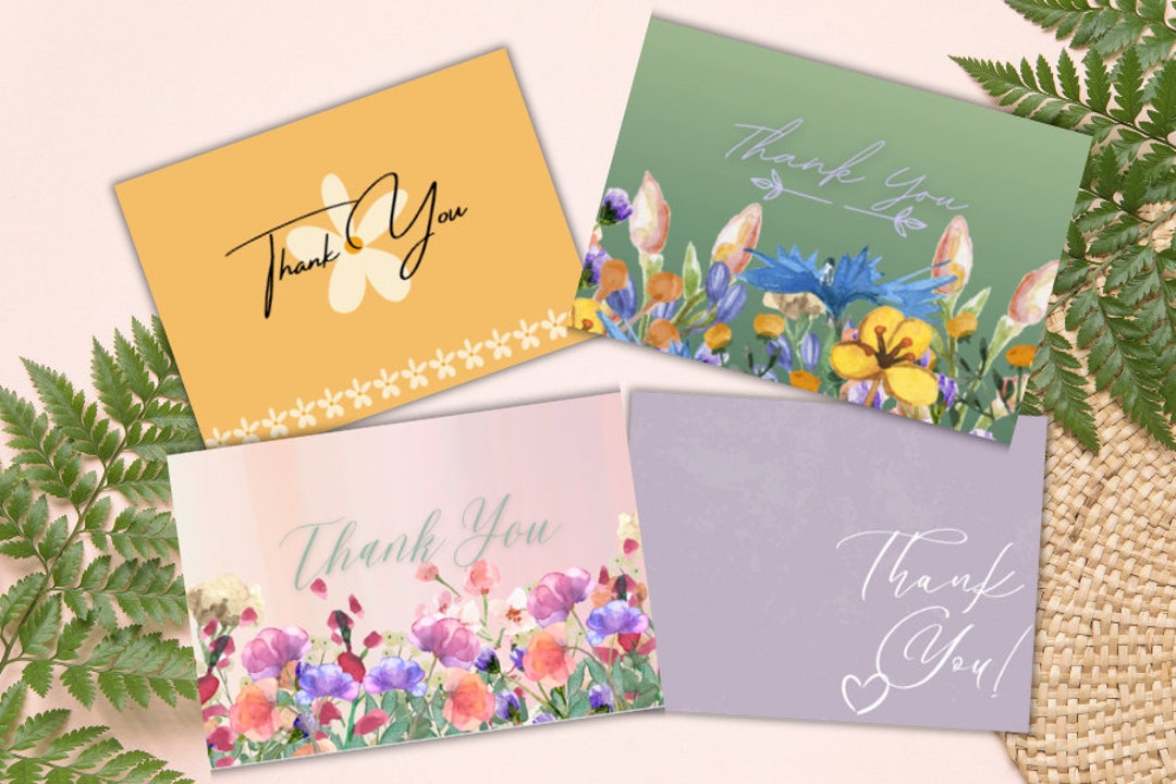Thank You Card Canva Template Bundle Four 3.5x5 Floral Printable ...