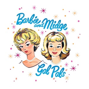 Midcentury Digital Art Print - Retro &quot;Gal Pals&quot; with Starry Background