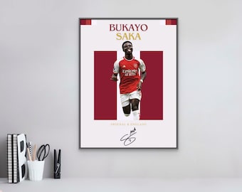 Cartel grande de Bukayo Saka, cartel del Arsenal, cartel de fútbol, cartel deportivo, cartel de fútbol, arte de la pared de fútbol