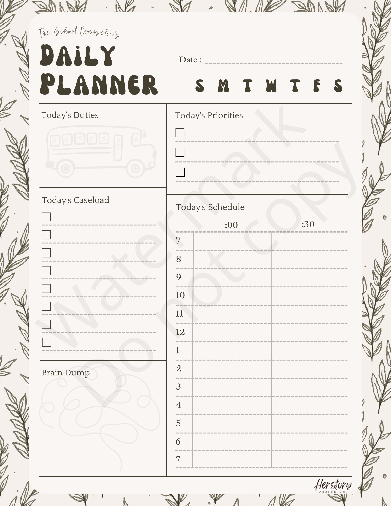 Printable Daily Planner for School Counselors digital Etsy