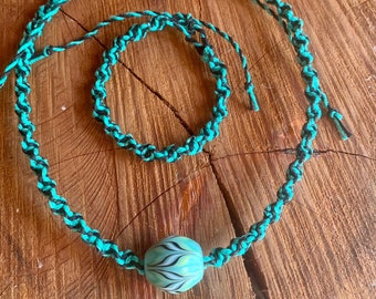 Handmade Hemp Necklace and Bracelet Set. In Stock Ready to Ship. Great Unique, Boho, Hippie Style Hemp Jewelry, Gift Idea for Him and Her!