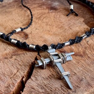 Handmade Hemp Necklace: Metal Crucifix, Boho Hippie Jewelry