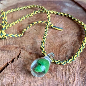 Handmade Blown Glass Mushroom Hemp Necklace - Boho Hippie Jewelry
