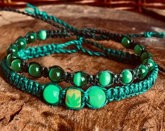 Handmade Hemp Leaf Bracelet or Anklet Set with a Boho Hippie-Trippy Vibe, Hemp Jewelry is a Great gift for him and gift for her!