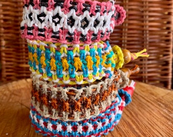 Handmade Colorful Hemp Cuff Bracelet: Boho Hippie Anklet