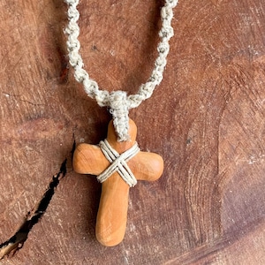 Customizable Hand Carved Wood Crucifix Hemp Necklace: Unisex Boho Hippie Spiritual Jewelry - Perfect Gift Idea