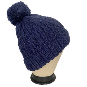 Handmade Crochet Winter Pom-Pom Hat is a Versatile Boho Chic, Navy Blue Hippie Beanie for Teens and Adults. Unique gift for him or for her.