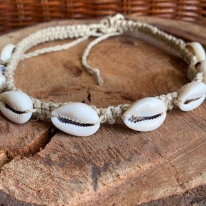 Custom Handmade Hemp Necklace with Cowrie Shells: Boho Coastal Jewelry