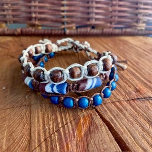 Custom Handcrafted Hemp Triple Beaded Bracelet or Anklet - Boho Hippie style Hemp bracelet or anklet is a great Unisex gift for him or her.