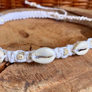 Handmade Hemp Necklace: Cowrie Shells & Carved Bone Beads
