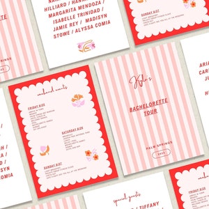 Bachelorette Party Invitation Template, printable weekend itinerary, hens, desert modernism, tropical stripe, beach, pool fun, spritz