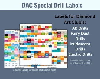 DAC diamond Art Club AB DMC Labels/ Stickers Spare Drill Storage