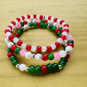 Christmas Stretch Bracelet Beaded Stacking Bracelet Gift Minimalist Bracelets Holidays Bracelet Sets