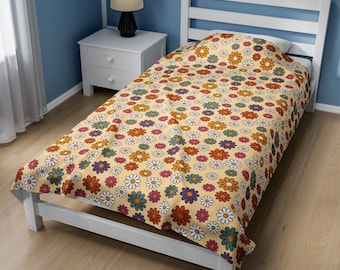 Retro Daisy Velveteen Plush Blanket Super Soft Flower Throw Blanket