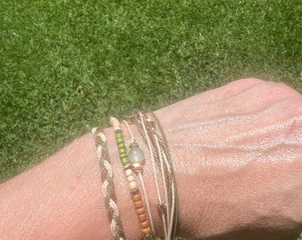 Handmade Waterproof Stacker Bracelet Set: Olive Oak Surfer Style