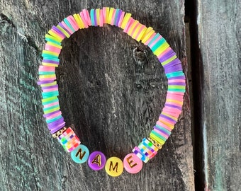Bracelet Beaded Polymer Clay Bracelet Cute Accent Bracelet Custom Name Bracelet