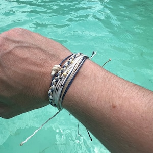 Surfer Style Bracelet Waterproof Stacker Set Pura Vida Style Wax Bracelet Set Sea Theme Seashell Charm