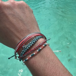 Surfer Style Bracelet Waterproof Stacker Set Pura Vida Style Wax Bracelet Set Silver Heart Charm Stackers