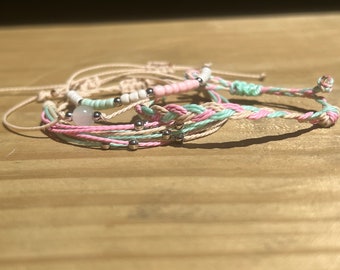 Cotton Candy Surfer Style Bracelet Waterproof Stacker Set Pura Vida Style Wax Bracelet Set Stackers