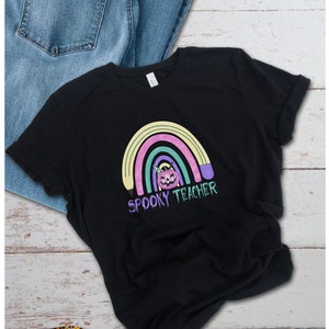 Halloween Teacher Shirt Halloween Teacher Tee Spooky  Teacher T-Shirt Trick OR Teach Halloween Shirt Spooky Teacher Rainbow T-Shirt