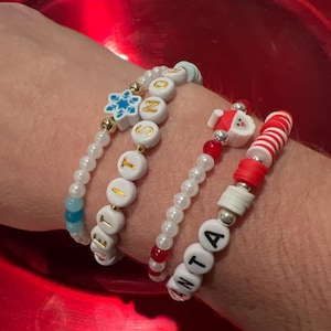 Beaded Christmas Stretch Bracelet Set Beaded Stacking Bracelet Gift Minimalist Bracelets Holidays Bracelet Sets