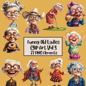 Imágenes prediseñadas de ancianas divertidas, imágenes prediseñadas de ancianos, abuela linda, paquete PNG de ancianas, anciana alegre, personas mayores divertidas, sublimación