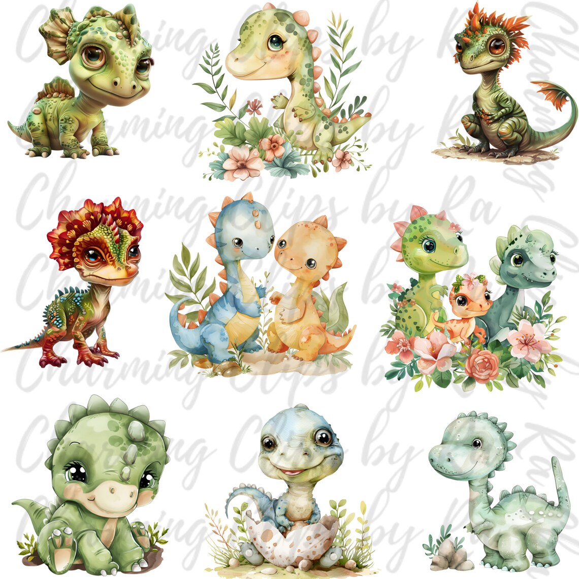 Dinosaur Clipart, Baby Dino Clipart, Dinosaur Graphics, Triceratops ...