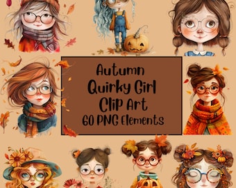 Imágenes Prediseñadas de chica peculiar, imágenes prediseñadas de ambiente de otoño, imágenes prediseñadas de días de otoño, chica caprichosa, muñeca de papel, chica linda, papeles digitales caprichosos, otoño colorido