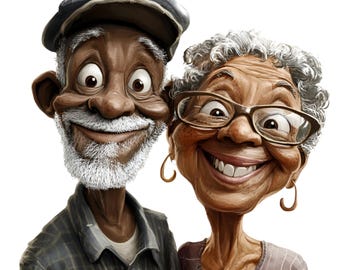 Funny Black Old Couple Clipart, Elderly Clipart, Grandparents Clipart, Old Ladies Clipart, Funny Old People, Funny Old Ladies
