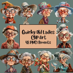 Quirky Old Ladies Clipart, Funny Old Ladies Clipart, Elderly Clipart, Cute Grandma, Funny Old People, Old Ladies PNG, Cute Grandma, Old Aged