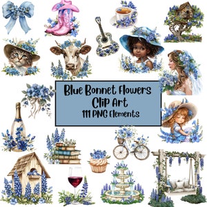 Texas Blue Bonnet Floral | Wildflowers Clipart | Watercolor Bluebonnet Clipart | Blue Flower Clipart, | Junk Journal | Sublimination