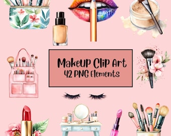 Makeup Clipart, Fashion Girl Accessories, Pink Cosmetics Clipart, Makeup Accessories, Fashion Girl Graphics. Sublimination, Planner Stickers