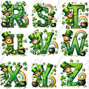 St. Patrick's Day Alphabet PNG Bundle, Shamrock Letters, Leprechaun PNG ...