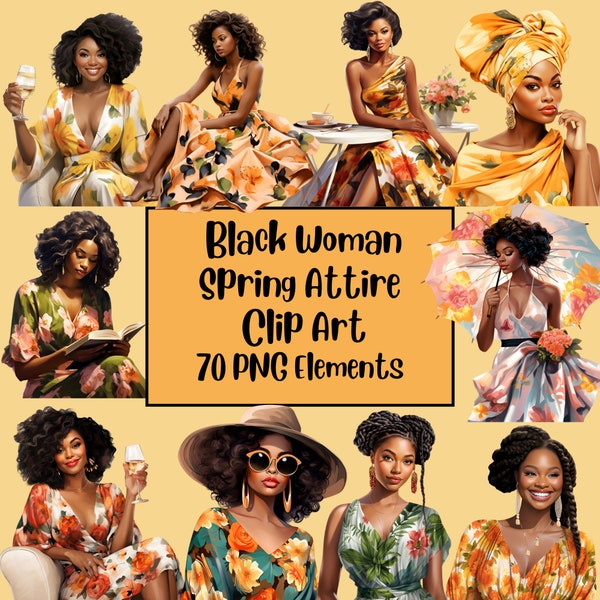 Fashionable Black Woman Clipart, Black Girl Spring PNG Bundle, Beautiful Curvy, Afro Bun, Powerful, Boss Woman, Spring Decor, Girl Reading