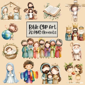 Pacchetto di Clipart di storie della Bibbia, Clipart di cristianesimo, Personaggi biblici, Gesù, Clipart cattolico, Grafica ad acquerello, Clipart religioso