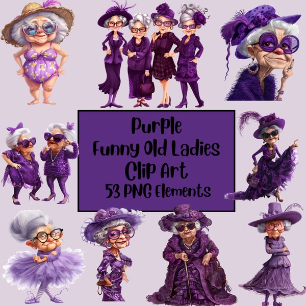 Funny Old Ladies Clipart, Elderly Clipart, Cute Grandma, Old Ladies PNG Bundle, Cheerful Old Lady, Funny Old People, Sublimination