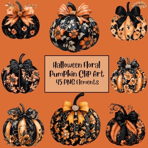 Pompoenen bloemen clipart | Halloween bloemen toiletpompoenen clipart | Herfstboerderijbundel | Halloween bloemenpompoen png