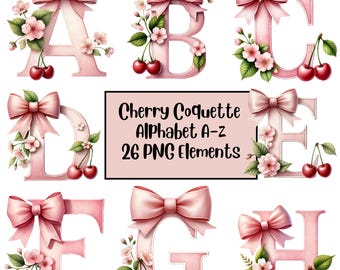 Cerise alphabet PNG Bundle, elle la cerise sur le dessus, clipart cerise, cerises juteuses, cerises coquette, téléchargement numérique, conception par sublimation