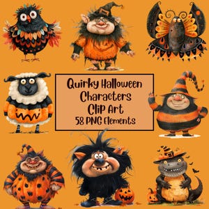 Halloween Clipart Bundle, süße Halloween-Charaktere, Halloween-Niedlichkeit Clipart, süße Halloweening Clipart, Kürbis Gesichter Clipart, schrullig