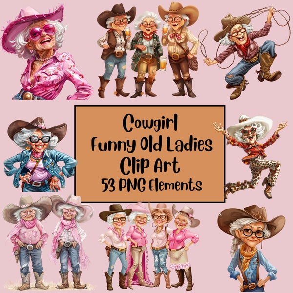 Funny Old Ladies Clipart, Coastal Cowgirl, Elderly Clipart, Let's Go Girls, Old Ladies PNG Bundle, Cheerful Old Lady, Funny Old People