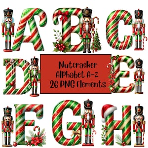 Pacote de alfabeto de Natal PNG, letras de quebra-nozes PNG, letras de Natal PNG, letras festivas de feriado, subliminação, alfabeto de quebra-nozes