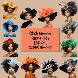 Modieuze zwarte vrouw met mooie hoed clipart, damesmode clipart, mooie bochtige zwarte vrouw png, afrobroodje, zwarte clipart, baas vrouw