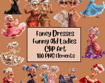 Funny Old Ladies Clipart, Elderly Clipart, Fancy Dresses, Old Ladies PNG  Bundle, Cheerful Old Lady, Funny Old People, Quirky, Fashion - Etsy