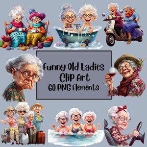 Clipart drôle vieilles dames, clipart personnes âgées, mignonne grand-mère, ensemble PNG vieilles dames, joyeuse vieille dame, personnes âgées drôles, sublimination