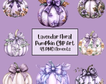 Clipart floral citrouilles | Toile florale lavande citrouilles des cliparts | Lot de ferme d'automne | Pastel Floral Halloween Citrouille PNG
