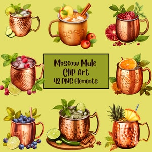 Moskauer Maultier Clipart, Alkoholgrafiken, Signature Cocktail Clipart, Hochzeit Clipart, Cocktailsammlung, Cocktailrezept PNG, Sublimation