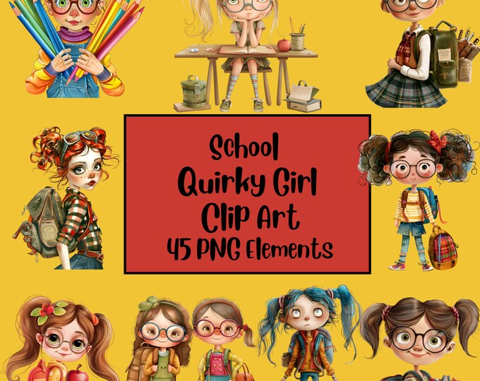 Quirky Girl Artist Clipart 10JPG Whimsical Artist Cute Girls Watercolor ...